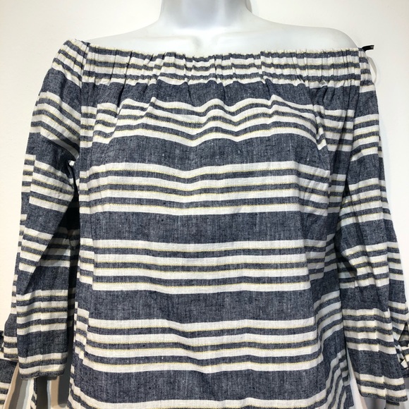 Vince Camuto Striped Off Shoulder Linen Dress 14 - Picture 7 of 7